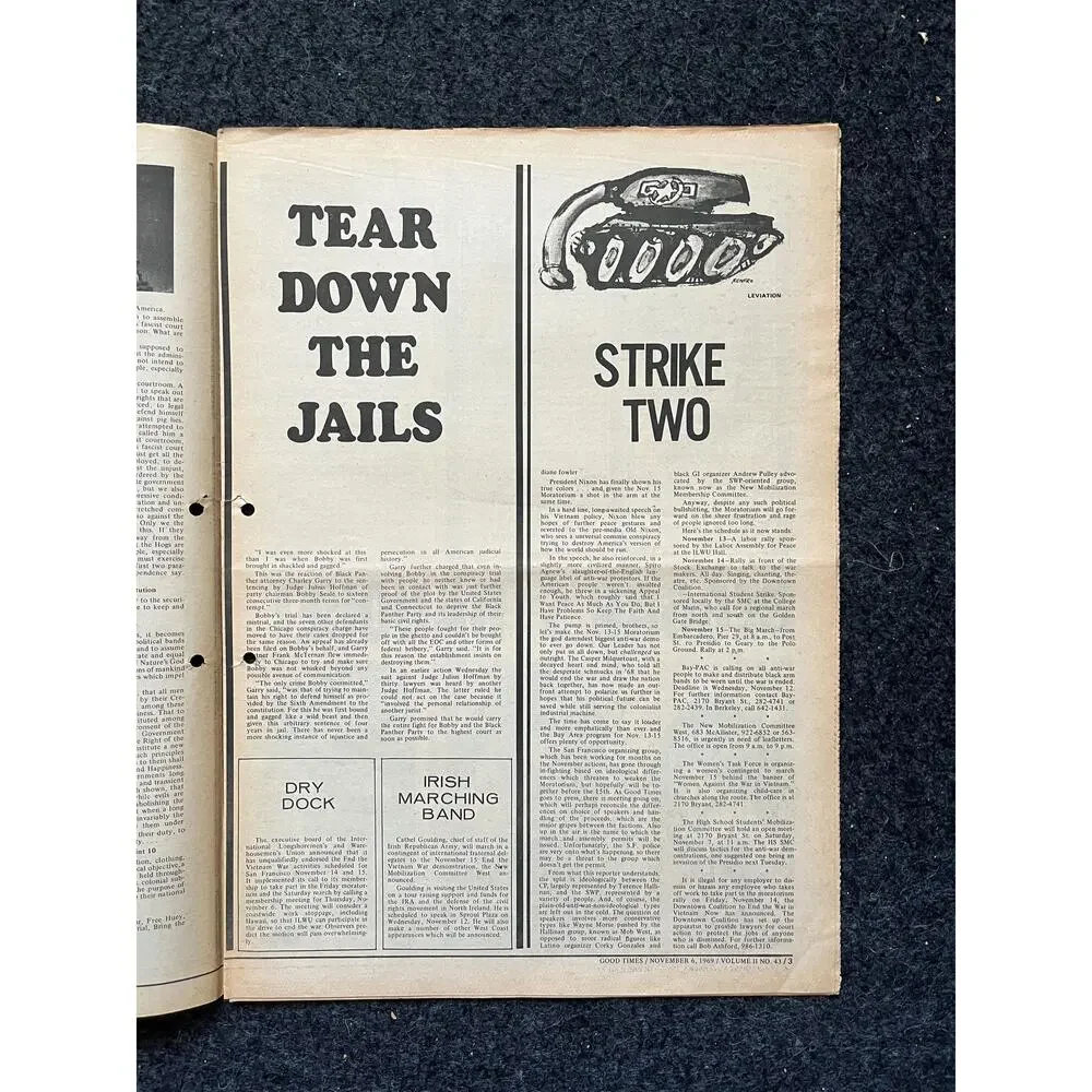 1969 Leftist Newspaper Vintage Ephemera Gifts, Vintage Zine, Good Times Decor,